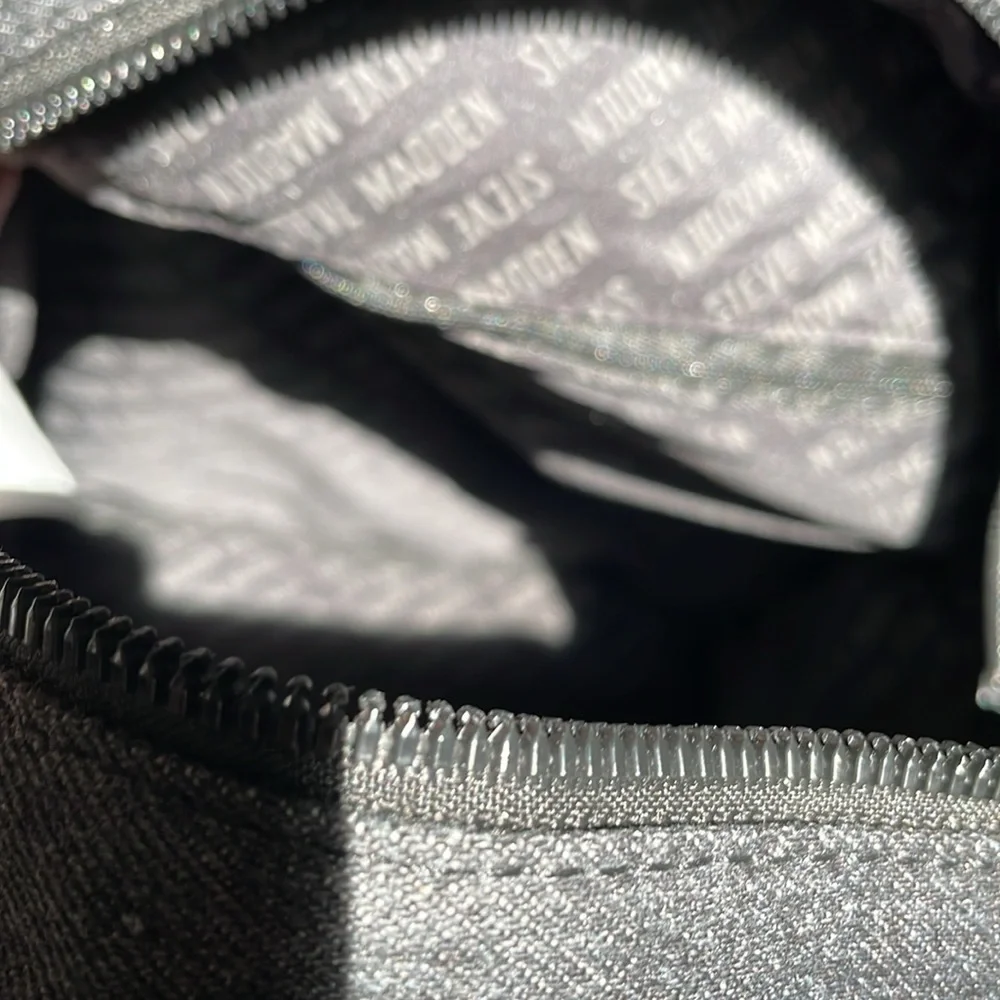 NWT STEVE MADDEN BLACK DENIM AND MESS BACKPACK